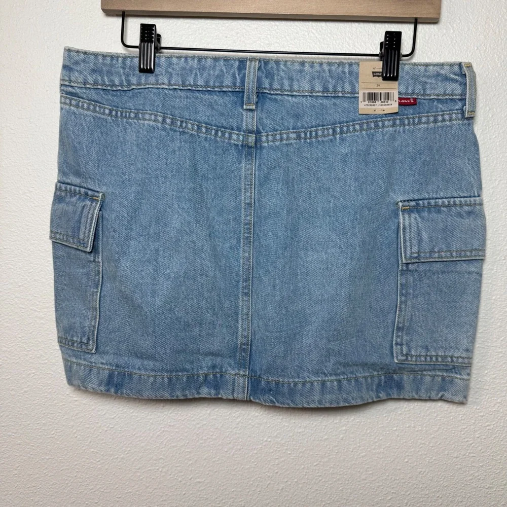 Levis 90's Style Cargo Preppy Mini Shorty Skater Skirt W29 Light Wash Blue Denim